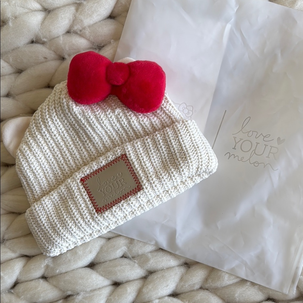Love Your Melon Cream and Red Knit Kid’s Beanie NWT